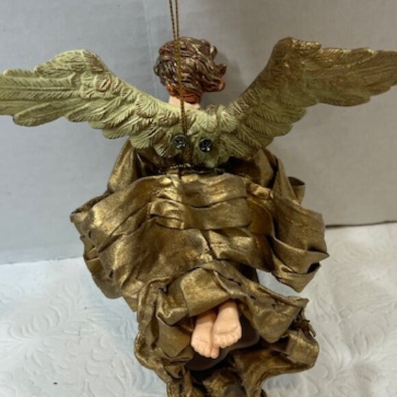 VTG Red Haired Guardian Angel Gold Gown Hanging Holiday Christmas Ornament 6" - Picture 6 of 13